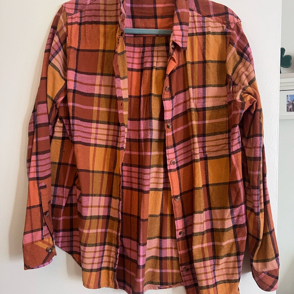Plaid Button-Up Shirt in Pink and Orange